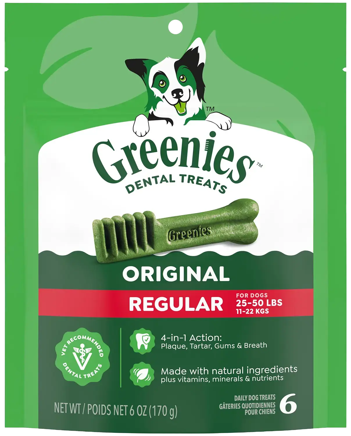 Front of Greenies Original Dog Dental Treats Regular 6-oz 6 Count