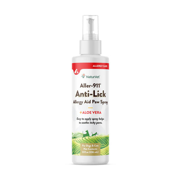 NaturVet Aller-911 Anti-Lick Allergy Aid Paw Spray for Dogs & Cats 8-oz, Kwik Pets