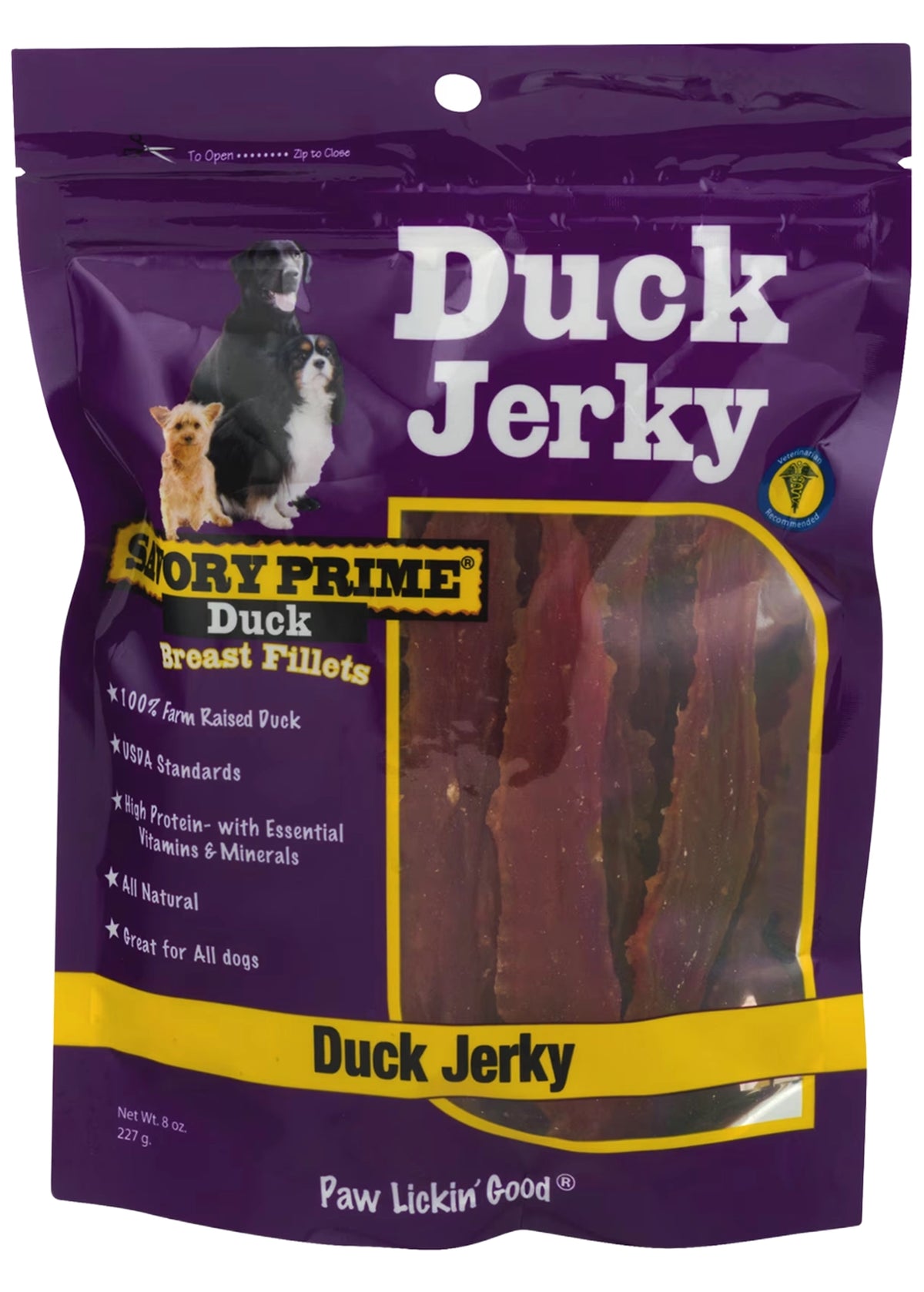 Front of Savory Prime Natural Duck Jerky Dog Treats 8-oz