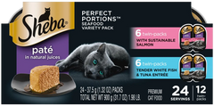Sheba Perfect Portions Pate Wet Cat Food Delicate Salmon & Tender Whitefish/Tuna 12 Twin Variety Pack 24 Count 1.98-lb