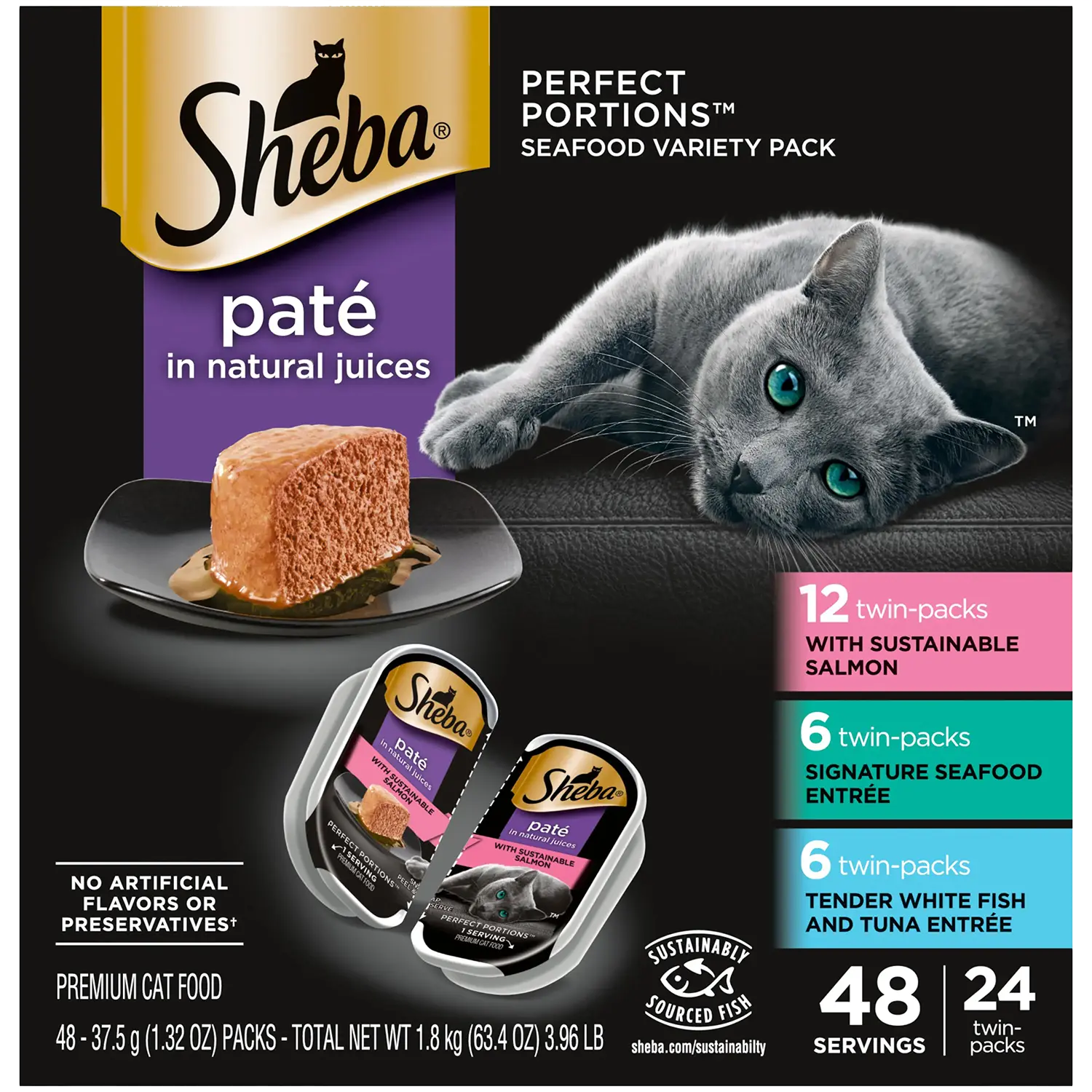 Sheba Perfect Portions Pate Wet Cat Food Salmon, Seafood & Whitefish/Tuna 24 Twin Variety Pack