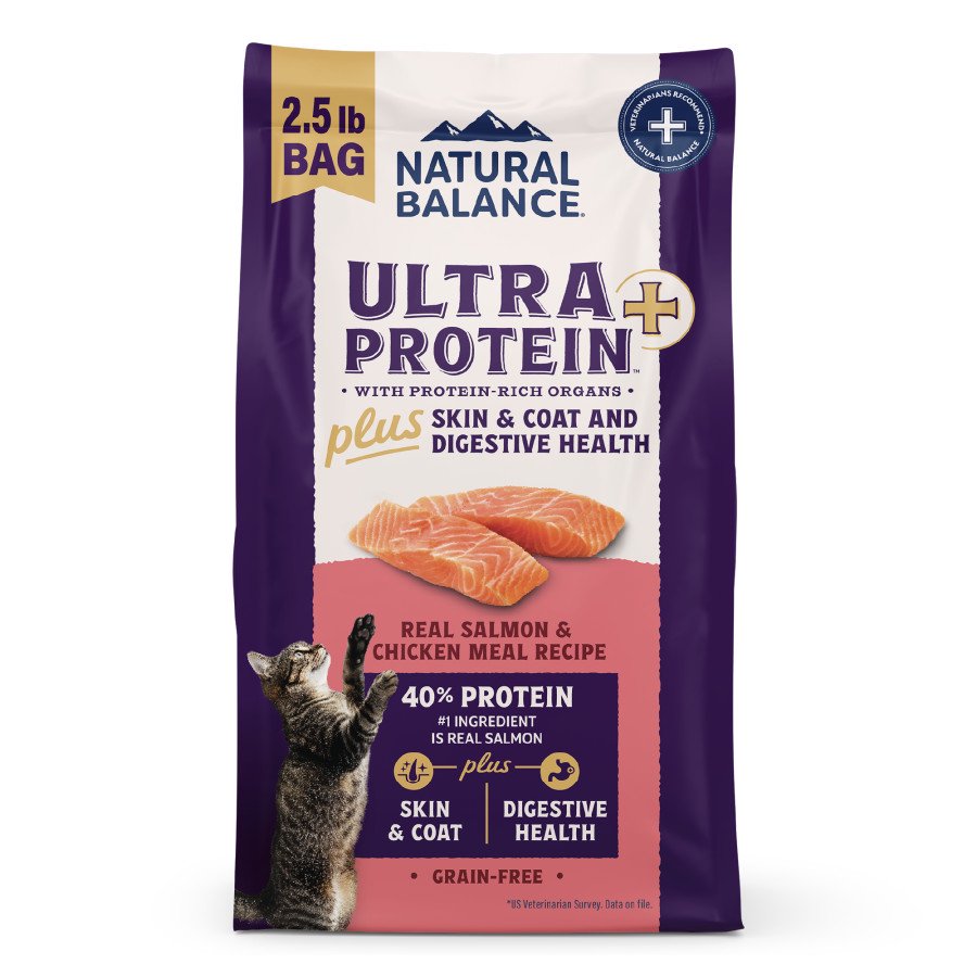 Natural Balance Ultra Protein Plus Skin & Coat and Digestive Health Dry Cat Food Real Salmon & Chicken Meal 2.5-lb