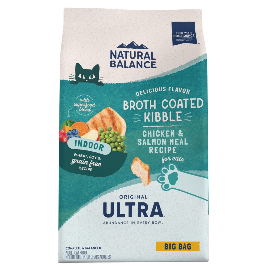 Natural Balance Pet Foods Original Ultra Broth Coated Indoor Grain Free Dry Cat Food Chicken & Salmon 15-lb