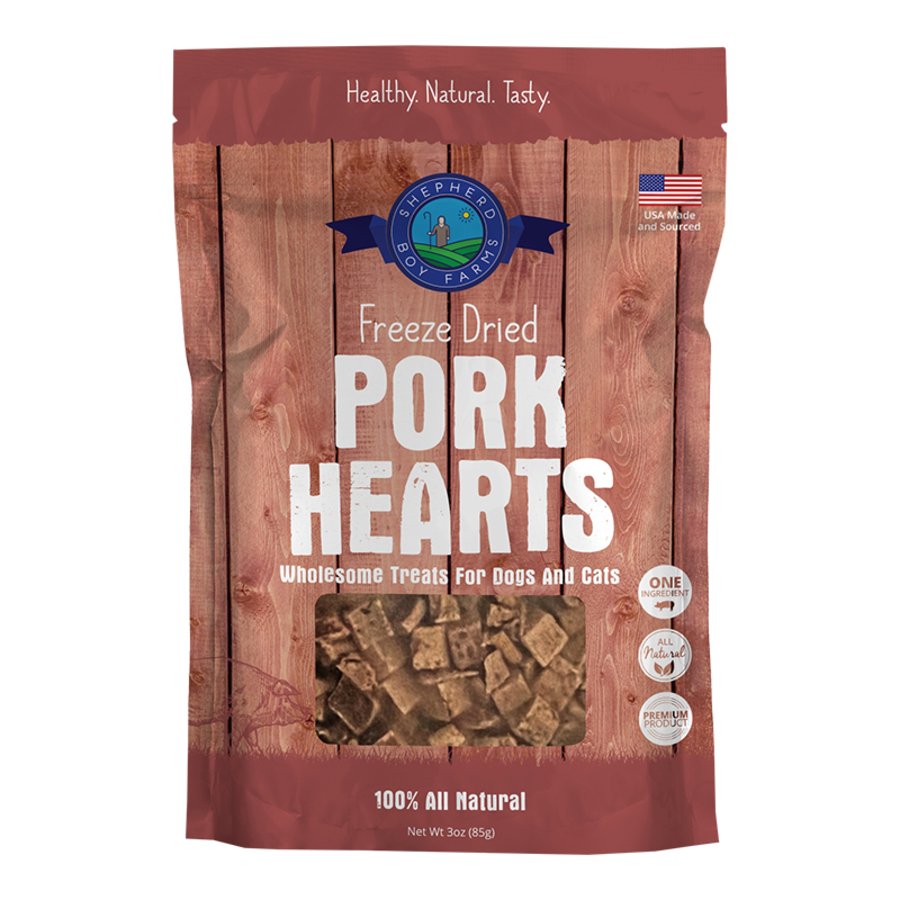 Shepherd Boy Farms Pork Hearts Freeze Dried Dog & Cat Treats 3-oz, Kwik Pets