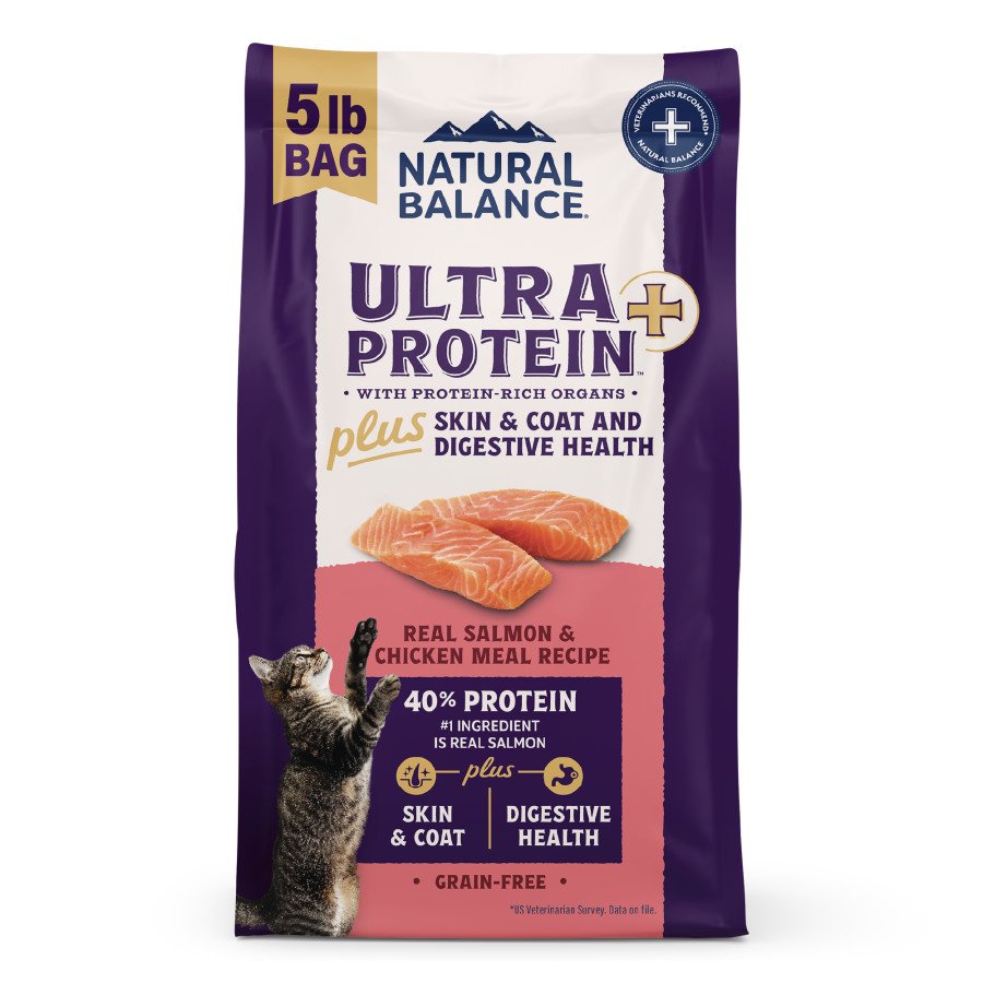Natural Balance Ultra Protein Plus Skin & Coat and Digestive Health Dry Cat Food Real Salmon & Chicken Meal 5-lb