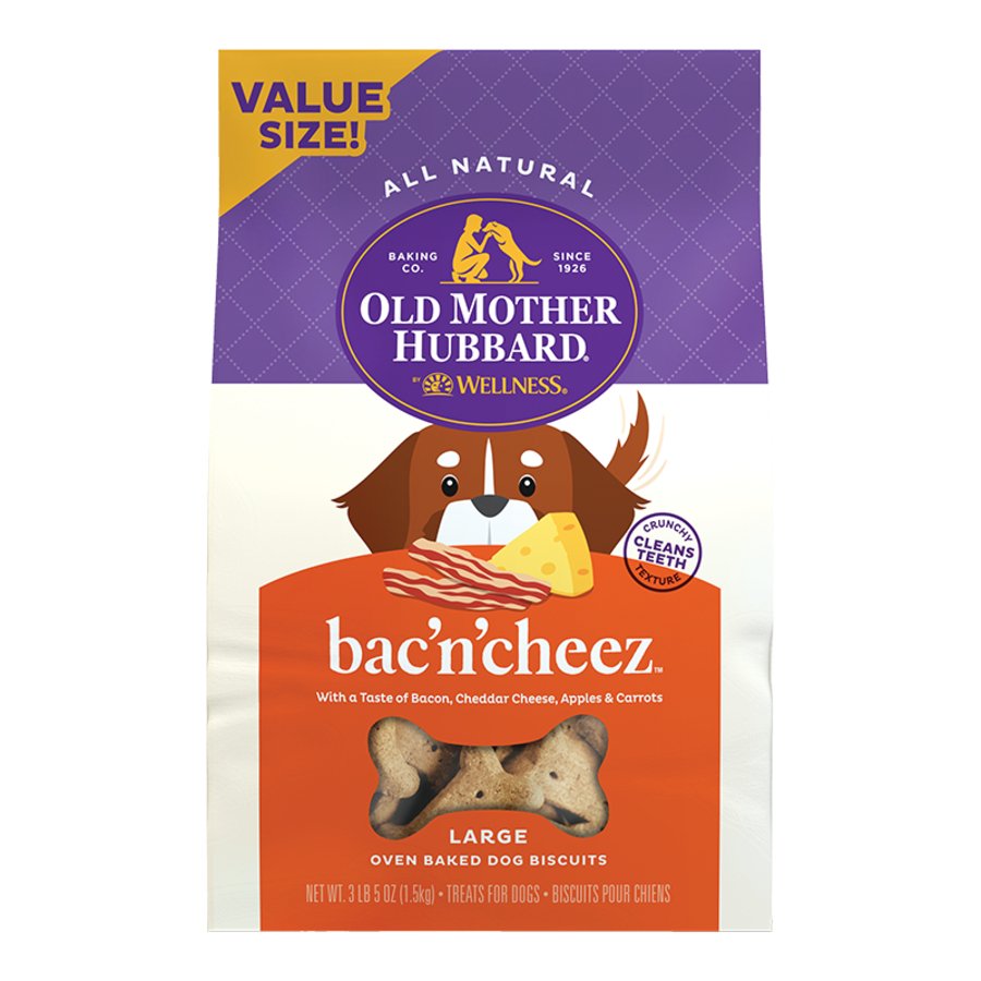 Old Mother Hubbard by Wellness Classic Bac'N'Cheez Natural Large Oven-Baked Biscuits Dog Treats 3.3-lb, Kwik Pets