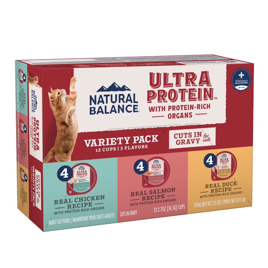 Natural Balance Pet Foods Ultra Protein Cuts in Gravy Adult Wet Cat Food Variety Pack Chicken, Duck & Salmon 2.7-oz 12 Count