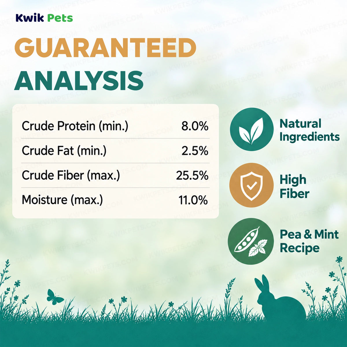 Guaranteed Analysis of Science Selective Garden Sticks with Pea & Mint Rabbit Treats 2.1-oz