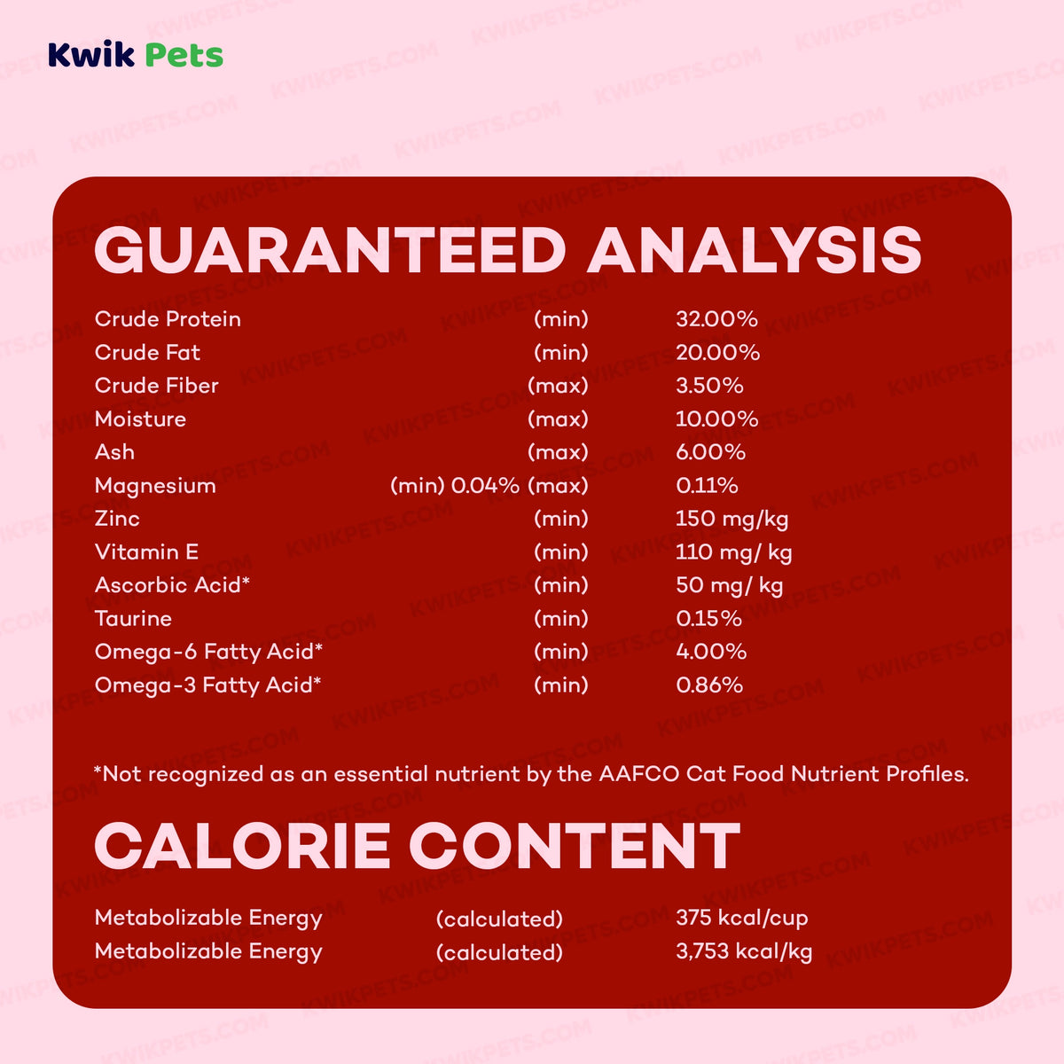 Guaranteed Analysis of AvoDerm Natural Chicken & Herring Meal Formula Dry Cat Food 3.5-lb