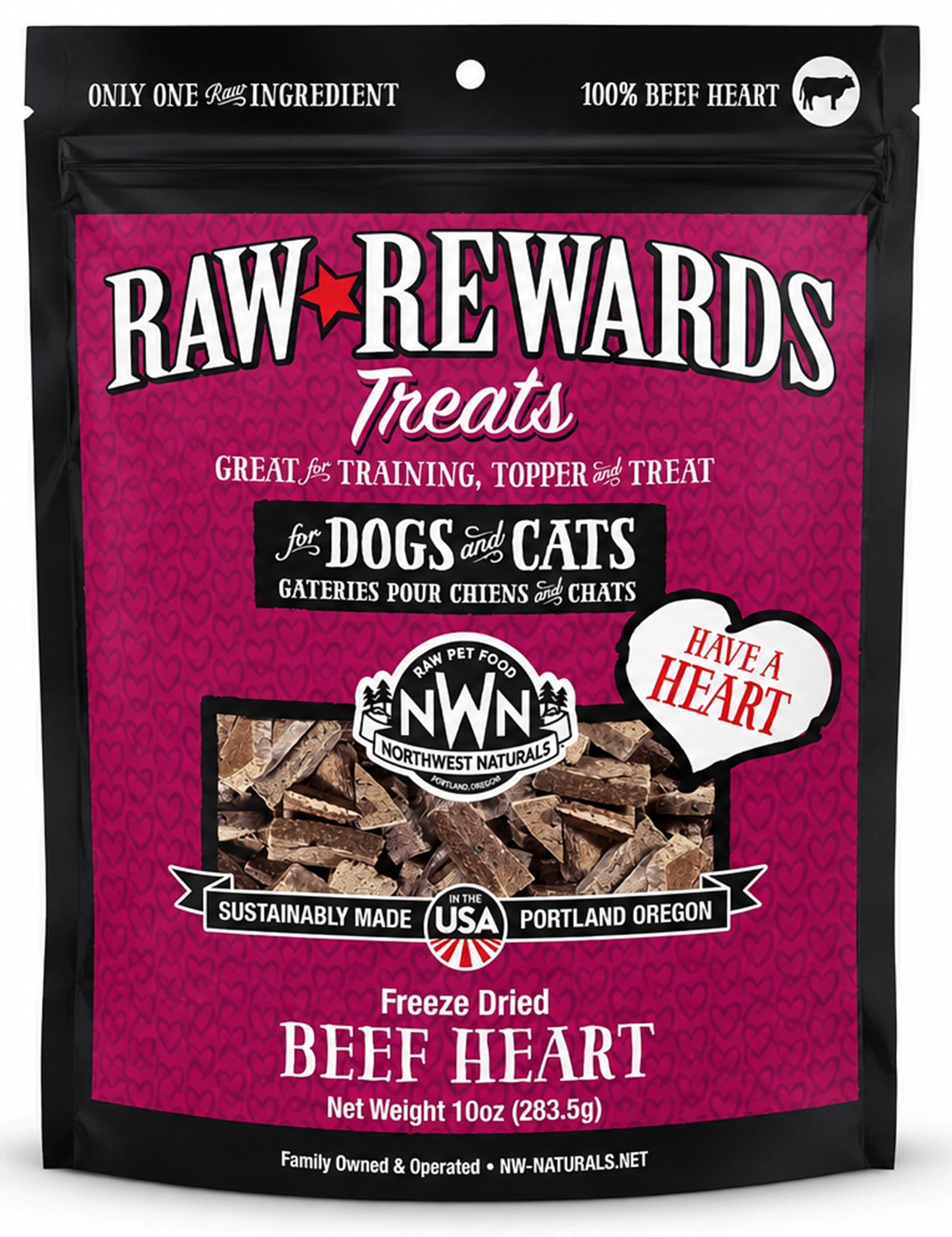 Front of Northwest Naturals Raw Rewards Freeze Dried Dog & Cat Treats Beef Heart 10-oz