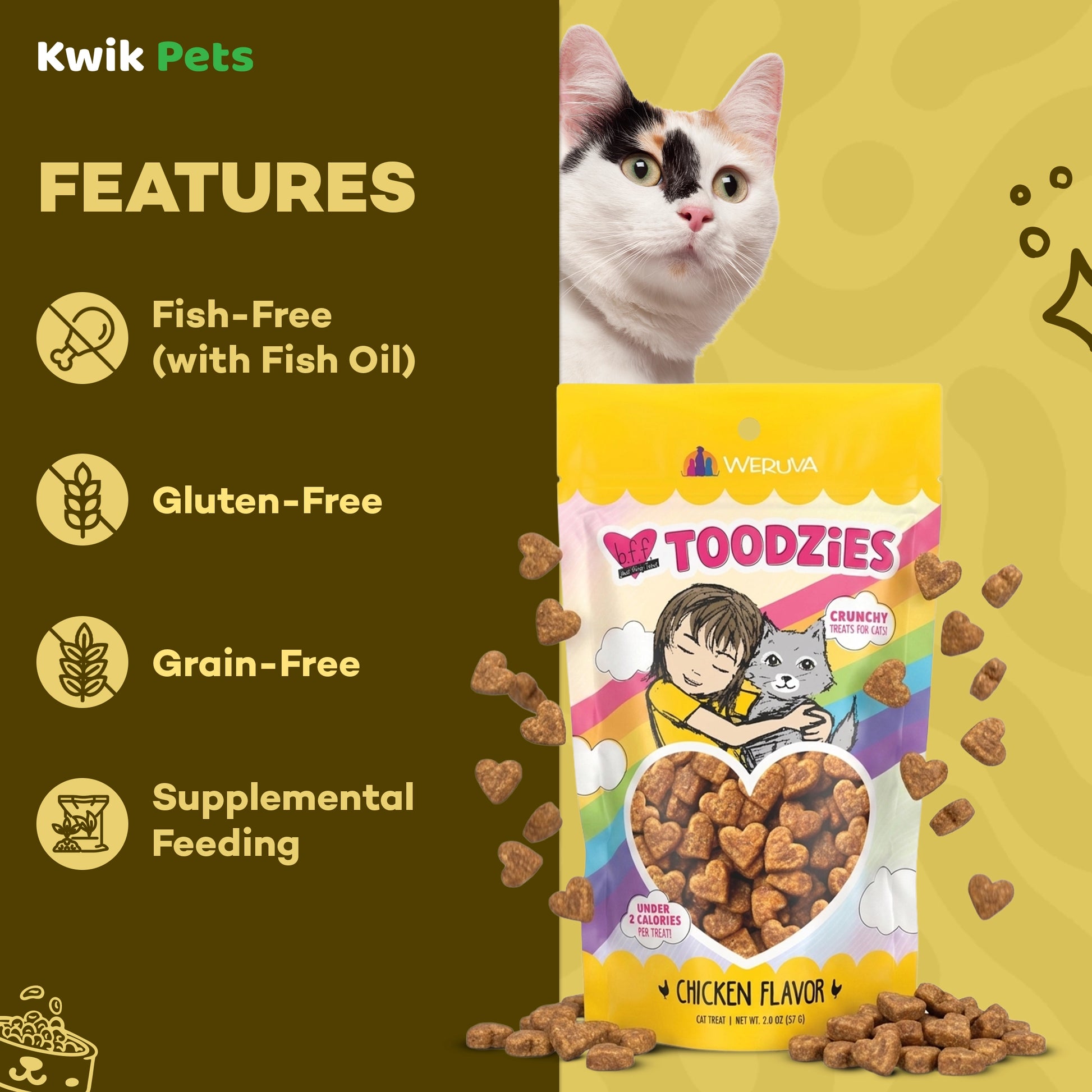 Features of Weruva B.F.F. Toodzies Crunchy Chicken Cat Treats 2-oz