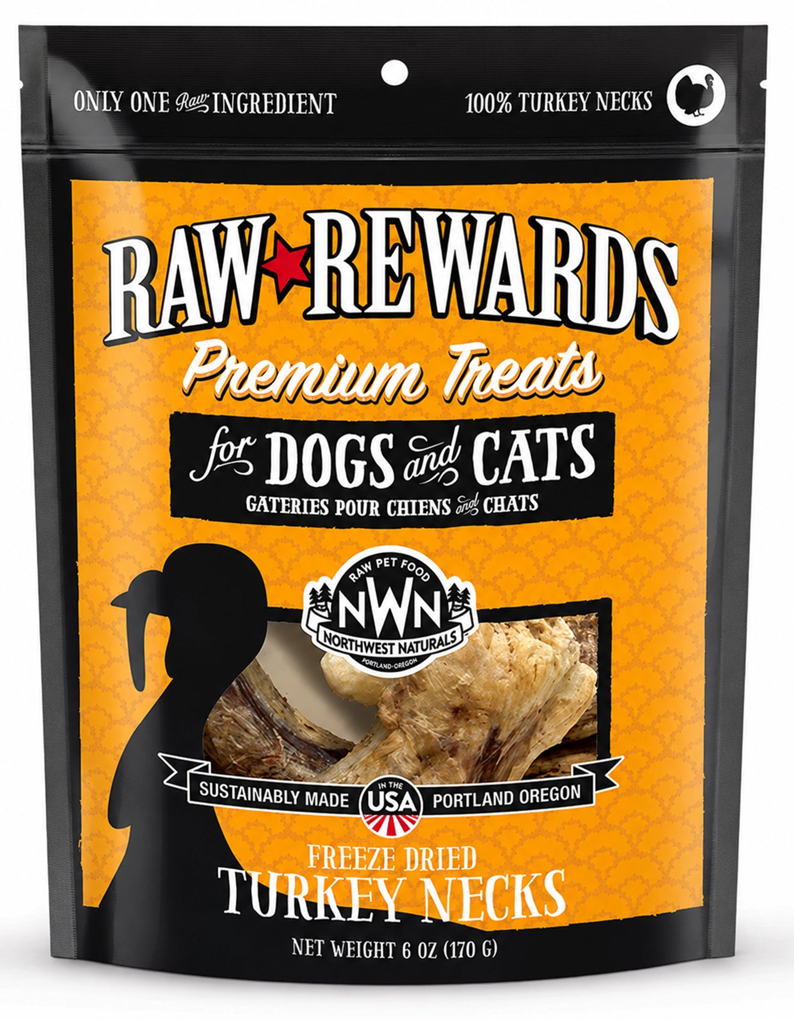 Front of  Northwest Naturals Raw Rewards Premium Freeze Dried Dog & Cat Treats Turkey Necks 6-oz