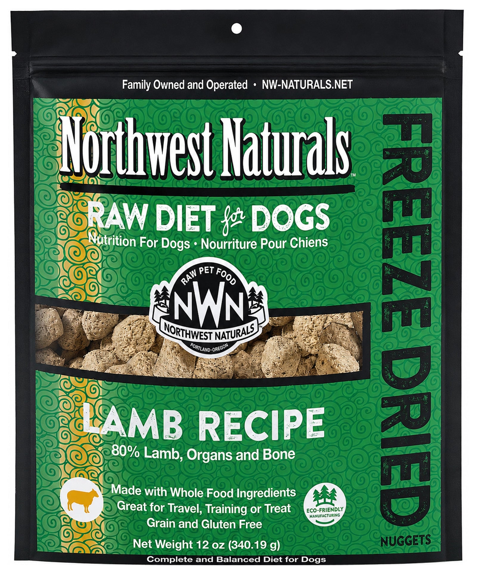 Front of Northwest Naturals Freeze Dried Raw Diet Dog Food Lamb Recipe 12-oz