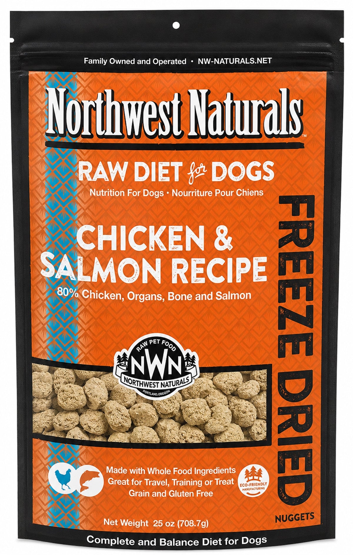Front of Northwest Naturals Freeze Dried Raw Diet Dog Food Chicken & Salmon Recipe 25-oz