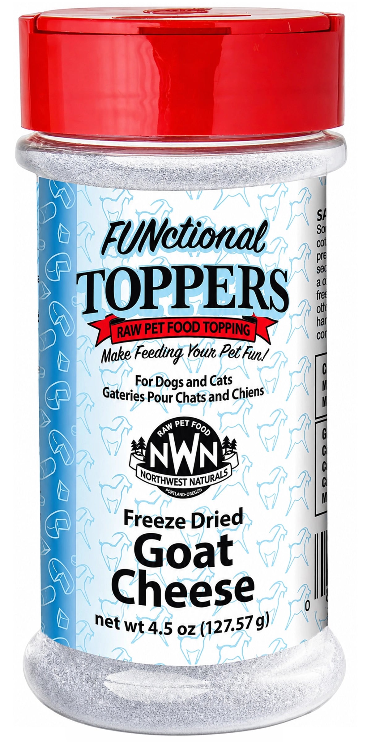 Front of Northwest Naturals Functional Freeze Dried Dog & Cat Food Topper Goat Cheese 4.5-oz