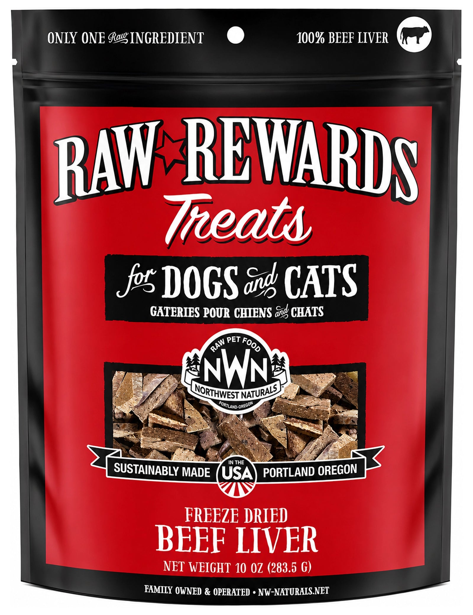Front of Northwest Naturals Raw Rewards Freeze Dried Dog & Cat Treats Beef Liver 10-oz