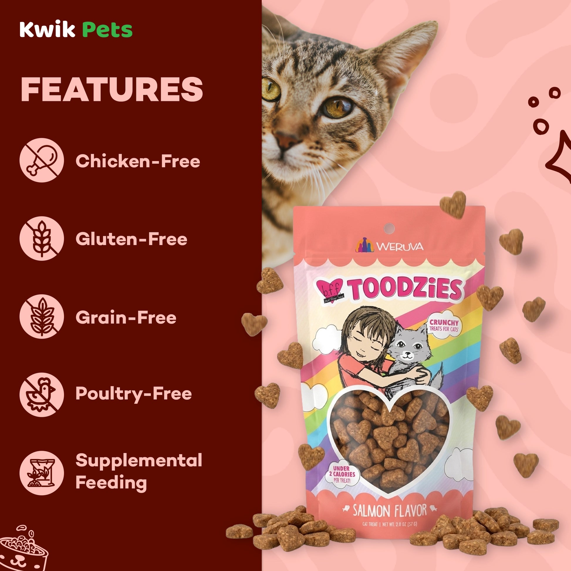 Features of Weruva B.F.F. Toodzies Crunchy Salmon Cat Treats 2-oz