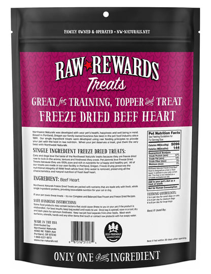 Back of Northwest Naturals Raw Rewards Freeze Dried Dog & Cat Treats Beef Heart 10-oz