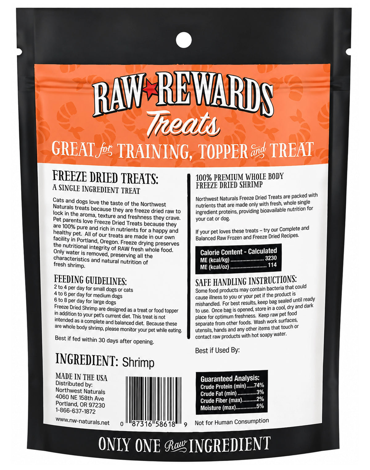 Back of Northwest Naturals Raw Rewards Premium Freeze Dried Dog & Cat Treats Shrimp 1-oz
