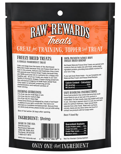 Back of Northwest Naturals Raw Rewards Premium Freeze Dried Dog & Cat Treats Shrimp 1-oz
