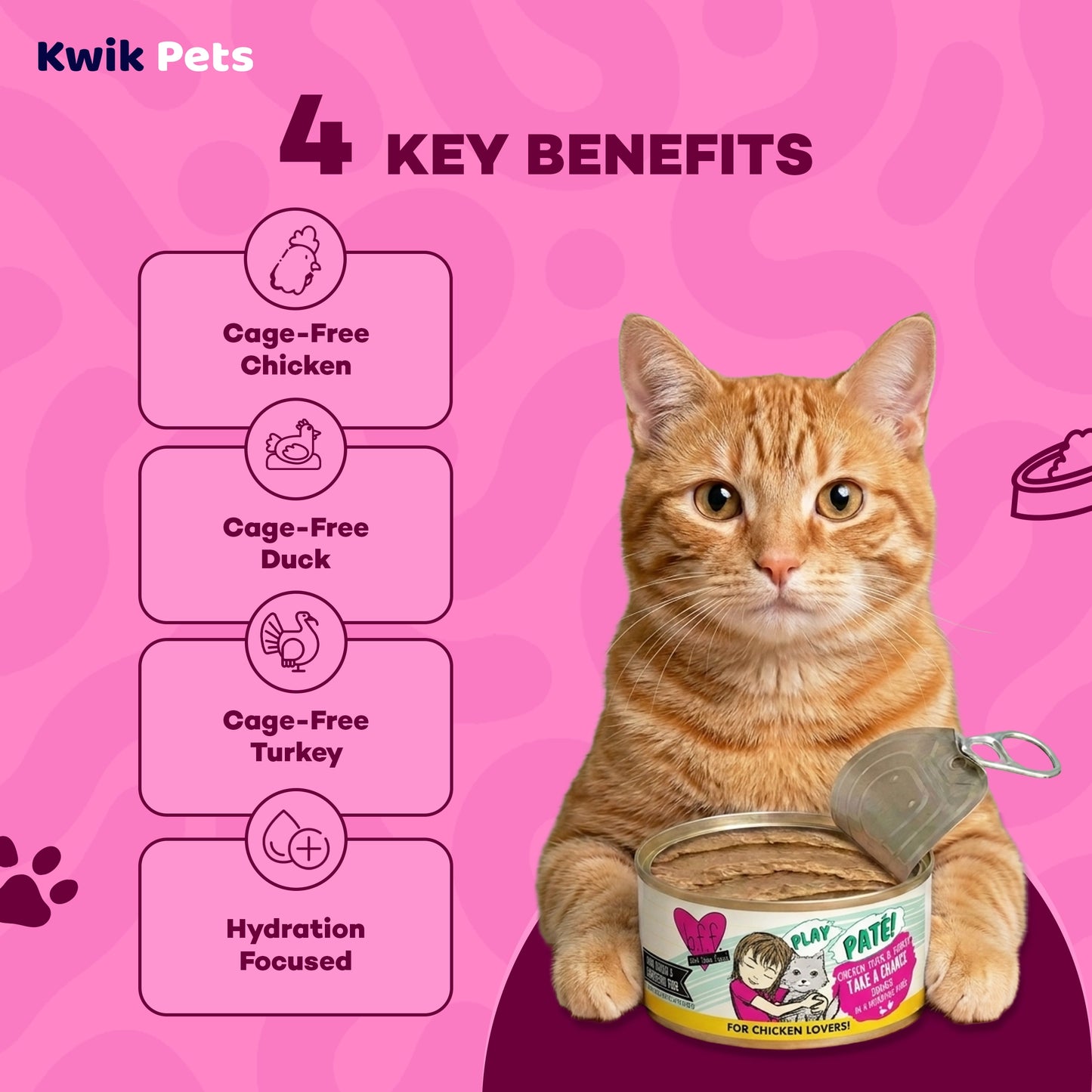 Key Benefits of Weruva B.F.F. PLAY Paté Chicken, Duck & Turkey Take A Chance Dinner in a Hydrating Purée Wet Cat Food 5.5-oz