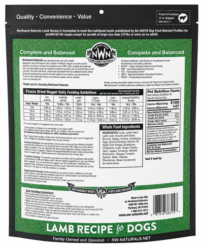 Back of Northwest Naturals Freeze Dried Raw Diet Dog Food Lamb Recipe 12-oz