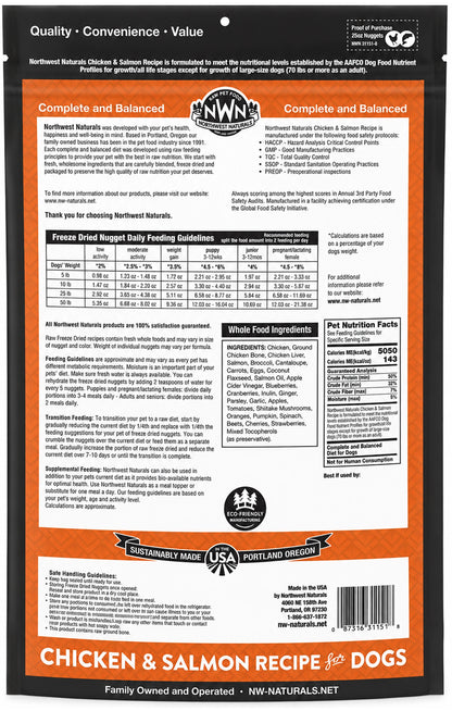 Back of Northwest Naturals Freeze Dried Raw Diet Dog Food Chicken & Salmon Recipe 25-oz