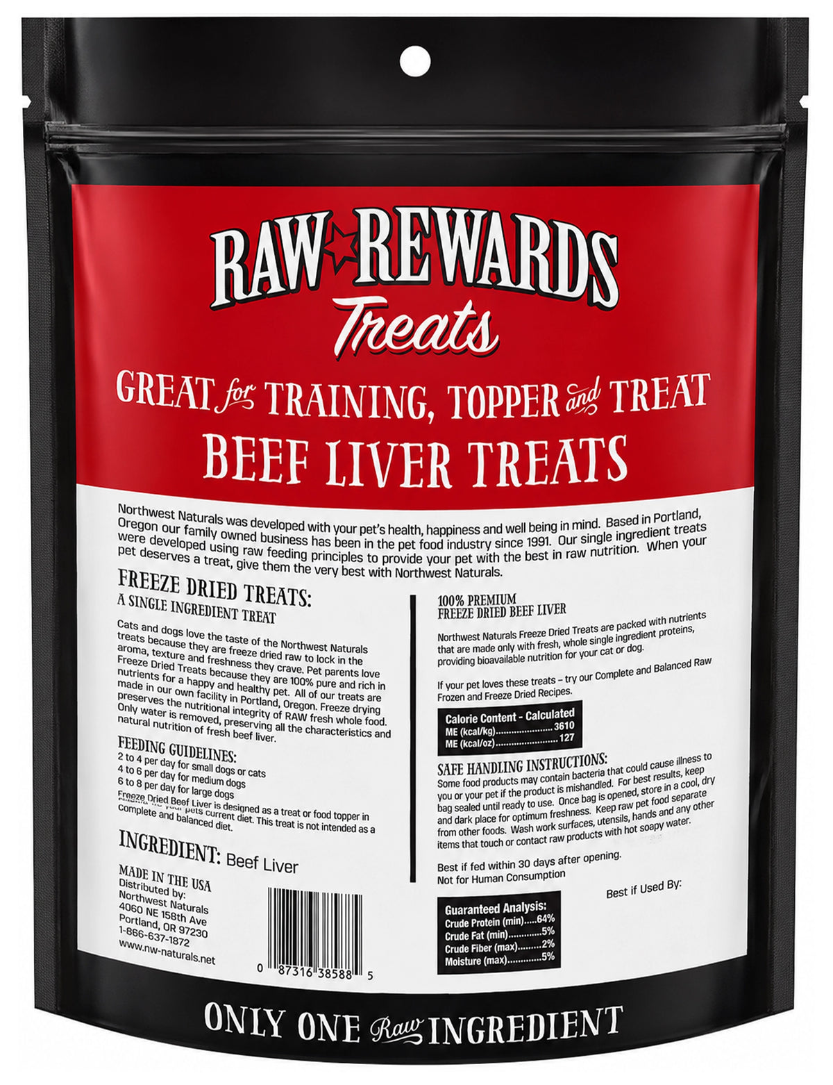 Back of Northwest Naturals Raw Rewards Freeze Dried Dog & Cat Treats Beef Liver 10-oz