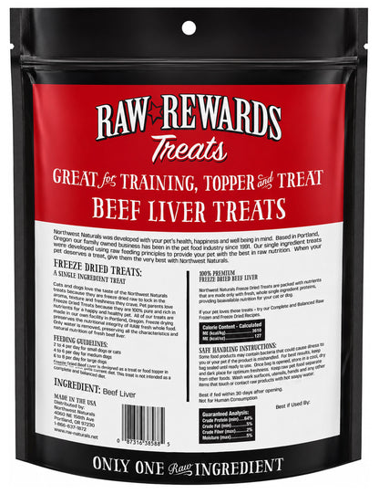 Back of Northwest Naturals Raw Rewards Freeze Dried Dog & Cat Treats Beef Liver 10-oz