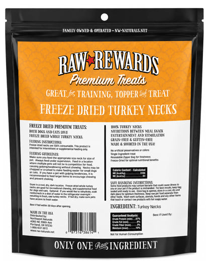 Back of Northwest Naturals Raw Rewards Premium Freeze Dried Dog & Cat Treats Turkey Necks 6-oz