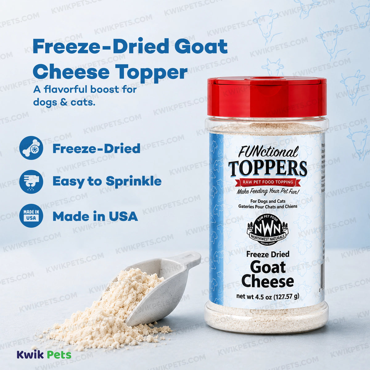 Features of Northwest Naturals Functional Freeze Dried Dog & Cat Food Topper Goat Cheese 4.5-oz