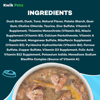 Ingredients info of Weruva B.F.F. OMG Duck & Tuna Lots-O-Luck! Dinner in Gravy Wet Cat Food 2.8-oz