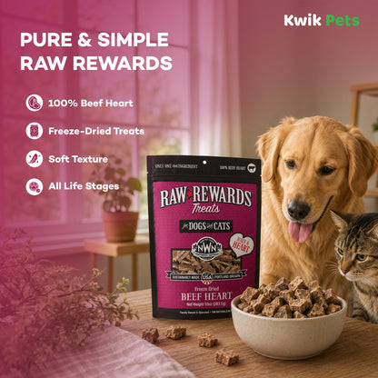 Features of Northwest Naturals Raw Rewards Freeze Dried Dog & Cat Treats Beef Heart 10-oz