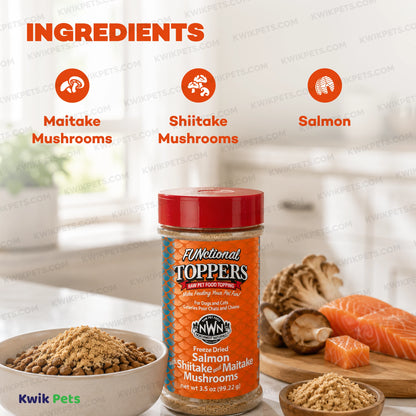 Ingredients info of Northwest Naturals Functional Freeze Dried Dog & Cat Food Topper Salmon with Shiitake & Maitake Mushrooms 3.5-oz