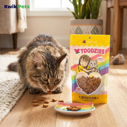 Lifestyle of Weruva B.F.F. Toodzies Crunchy Chicken Cat Treats 2-oz