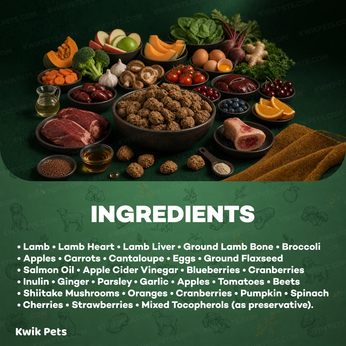 Ingredients info of Northwest Naturals Freeze Dried Raw Diet Dog Food Lamb Recipe 12-oz