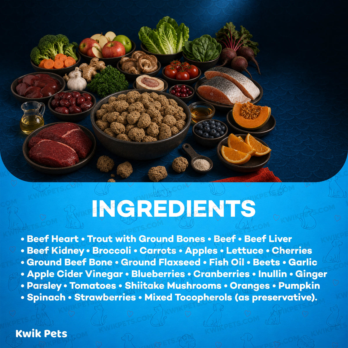 Ingredients info of Northwest Naturals Freeze Dried Raw Diet Dog Food Beef & Trout Recipe 12-oz