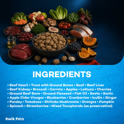 Ingredients info of Northwest Naturals Freeze Dried Raw Diet Dog Food Beef & Trout Recipe 12-oz