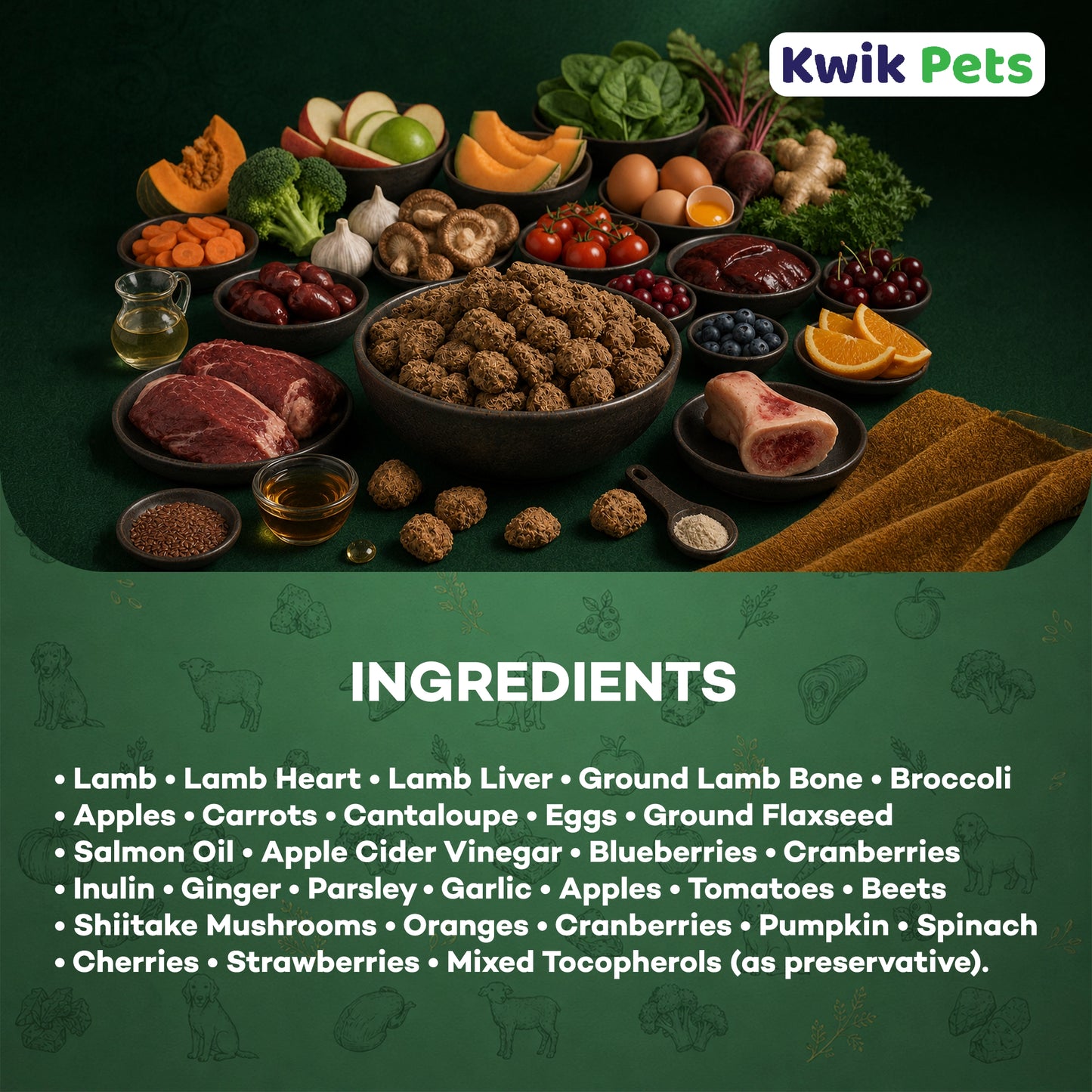 Ingredients of Northwest Naturals Freeze Dried Raw Diet Dog Food Lamb Recipe 12-oz