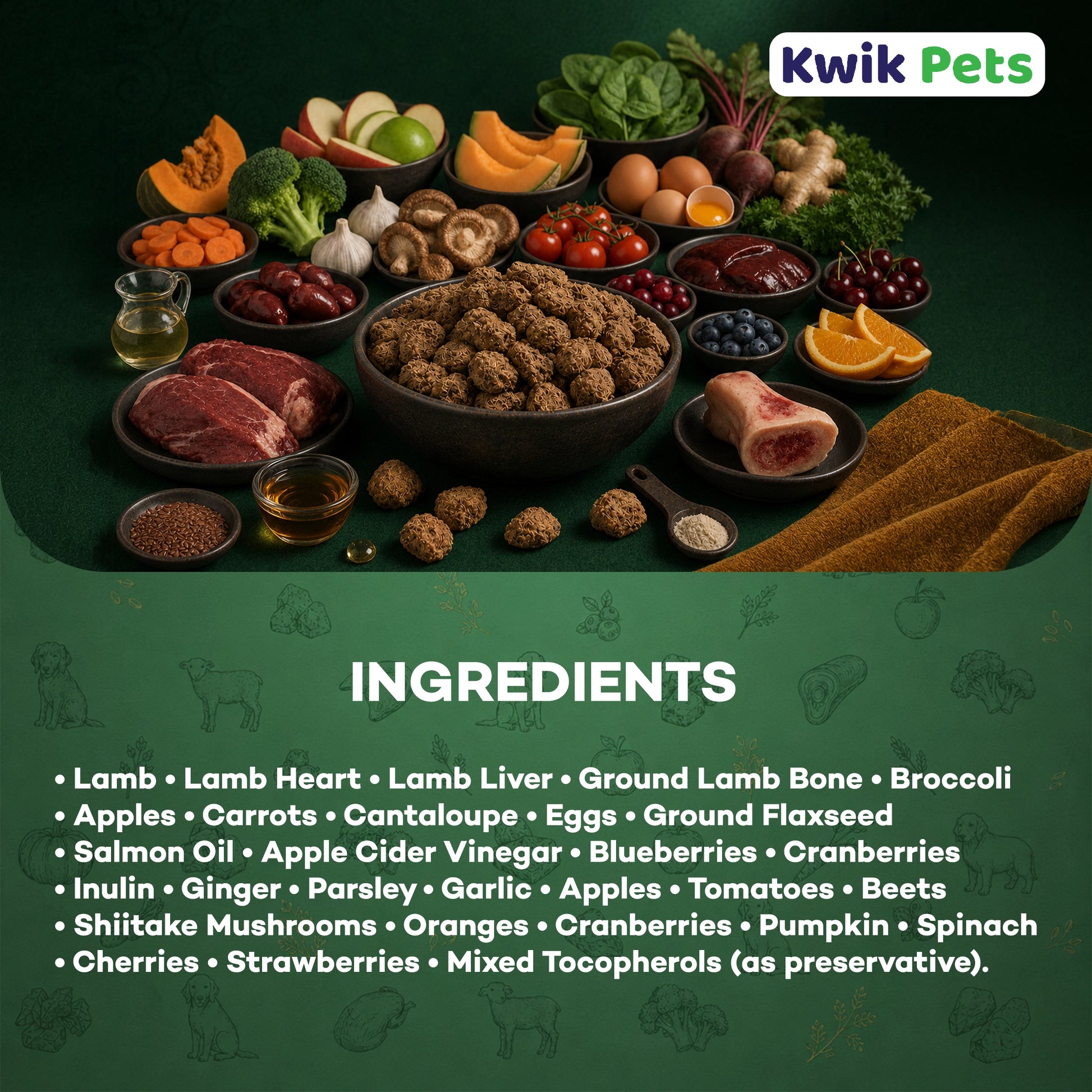 Ingredients of Northwest Naturals Freeze Dried Raw Diet Dog Food Lamb Recipe 12-oz