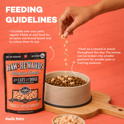 Feeding Guideline of Northwest Naturals Raw Rewards Premium Freeze Dried Dog & Cat Treats Shrimp 1-oz
