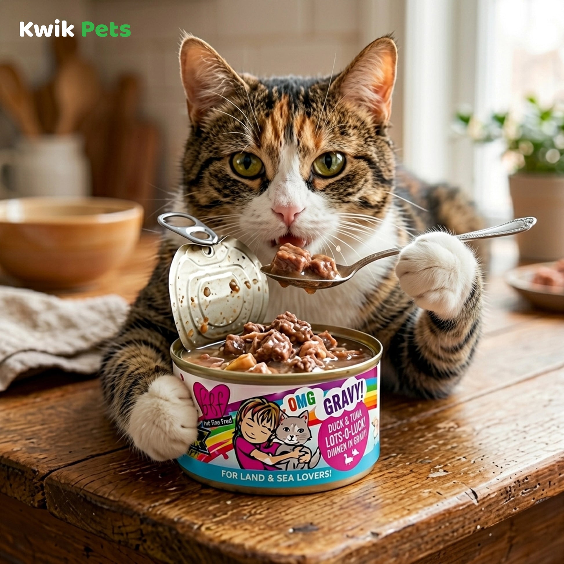 Lifestyle of Weruva B.F.F. OMG Duck & Tuna Lots-O-Luck! Dinner in Gravy Wet Cat Food 2.8-oz