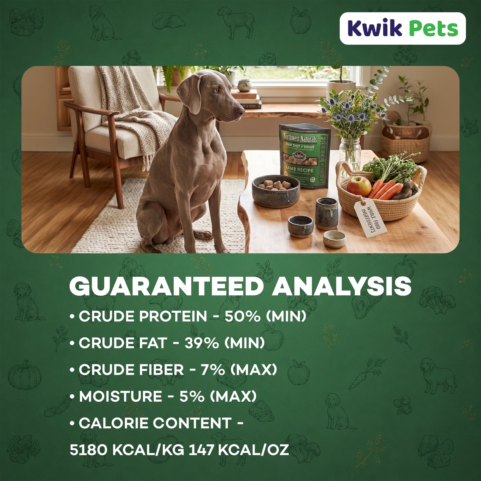 Nutritional of Northwest Naturals Freeze Dried Raw Diet Dog Food Lamb Recipe 12-oz