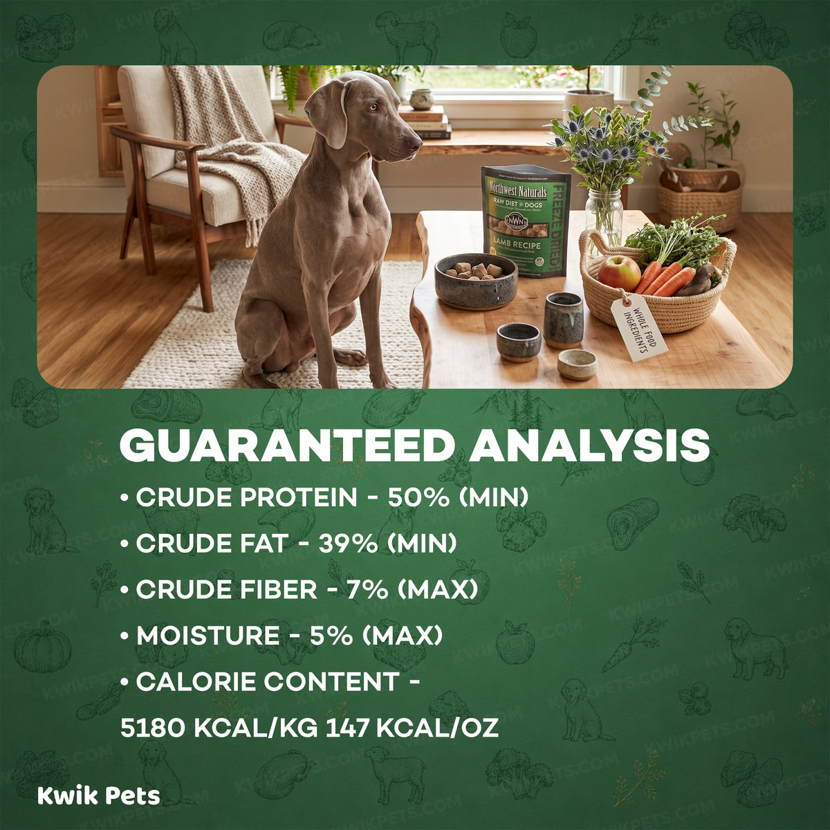 Guaranteed Analysis of Northwest Naturals Freeze Dried Raw Diet Dog Food Lamb Recipe 12-oz