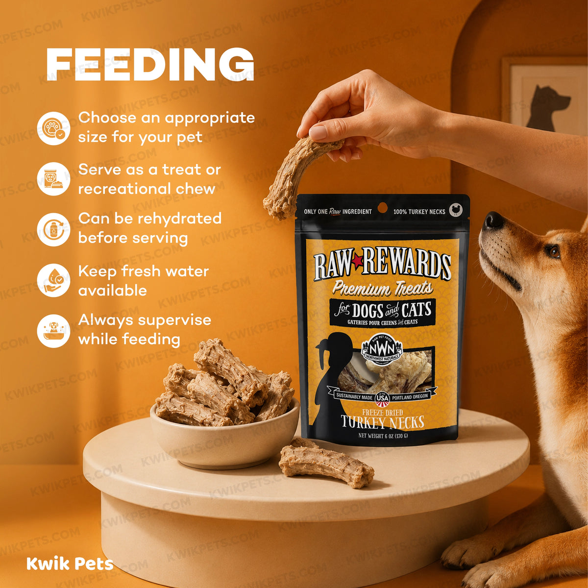 Feeding Guide Lines of Northwest Naturals Raw Rewards Premium Freeze Dried Dog & Cat Treats Turkey Necks 6-oz