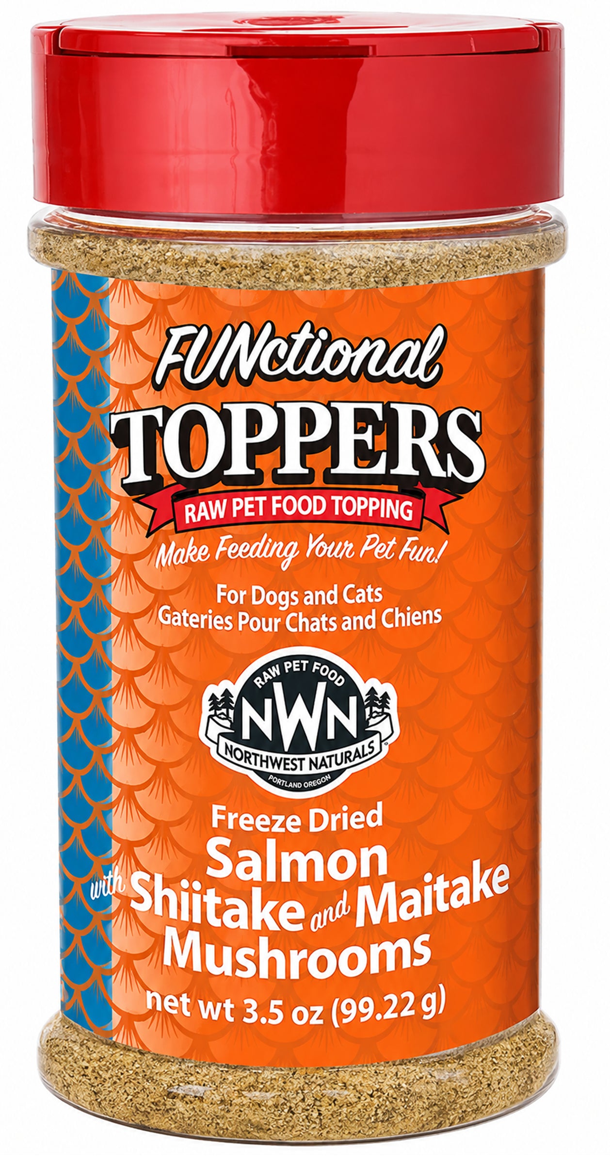 Front of Northwest Naturals Functional Freeze Dried Dog & Cat Food Topper Salmon with Shiitake & Maitake Mushrooms 3.5-oz