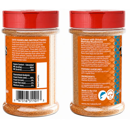Back of Northwest Naturals Functional Freeze Dried Dog & Cat Food Topper Salmon with Shiitake & Maitake Mushrooms 3.5-oz