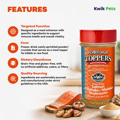 Feature of Northwest Naturals Functional Freeze Dried Dog & Cat Food Topper Salmon with Shiitake & Maitake Mushrooms 3.5-oz