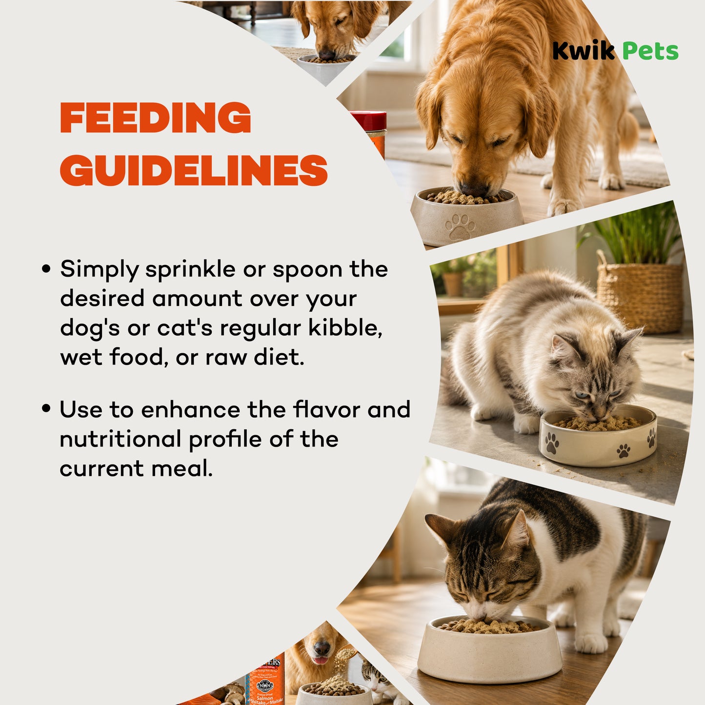 Feeding Guidelines of Northwest Naturals Functional Freeze Dried Dog & Cat Food Topper Salmon with Shiitake & Maitake Mushrooms 3.5-oz