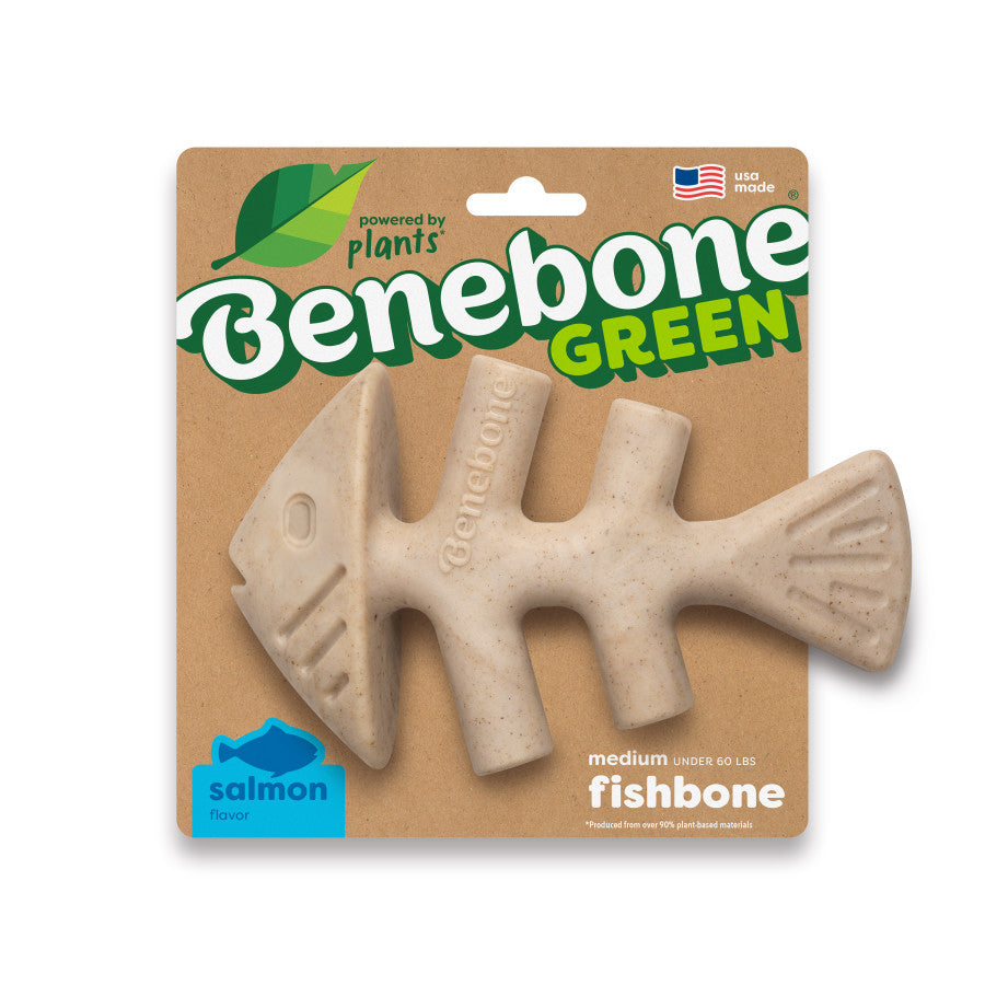 Benebone Green Fishbone Salmon Flavor Dog Chew Toy Medium
